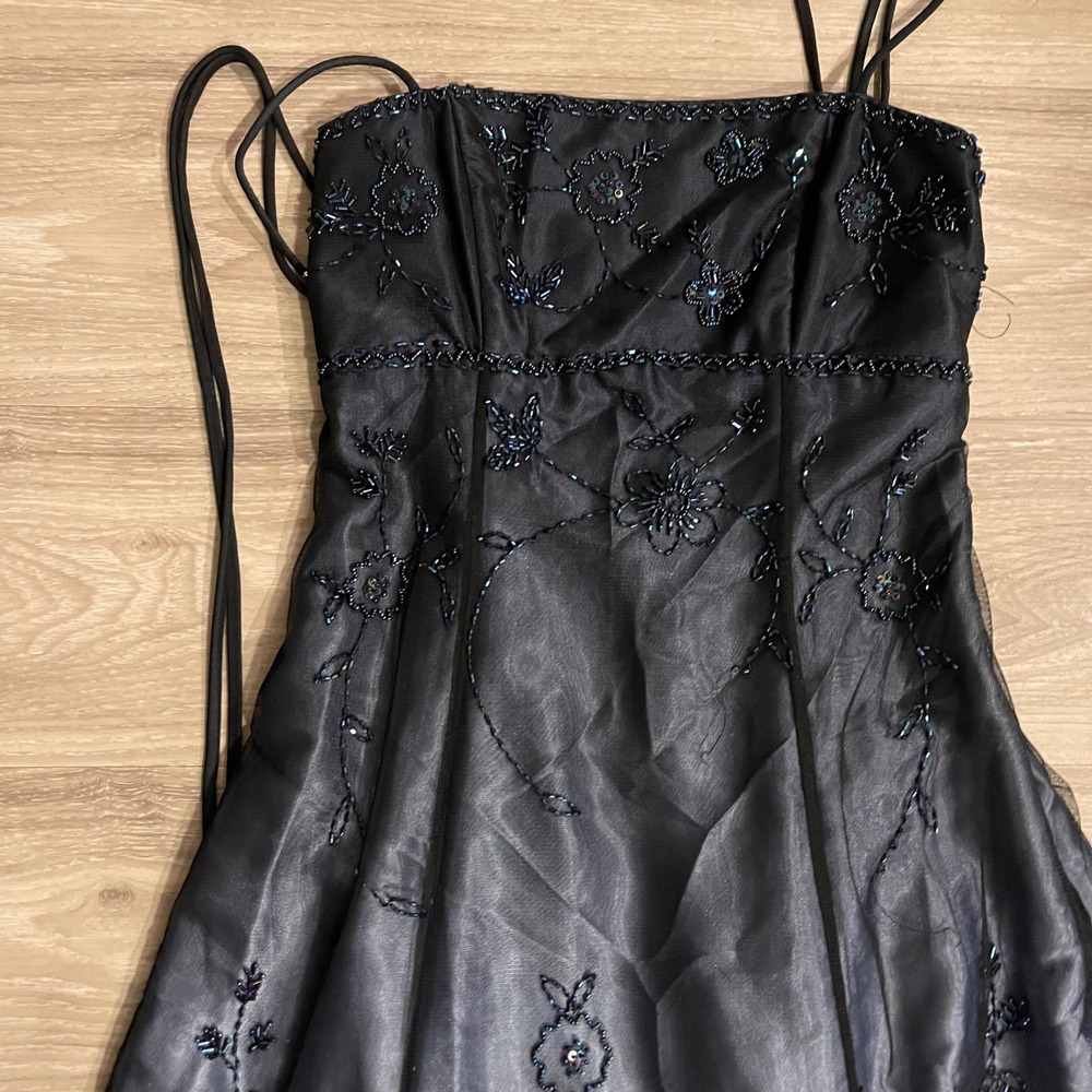 Vintage Blondie Nites Goth Empire Waist Beaded Black Tie Ballgown Dress
